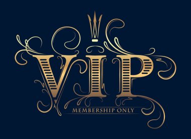 Zengin VIP üyelik sadece altın kartı taçla koyu mavi zemin üzerine dekore edilmiştir. Vektör çizim