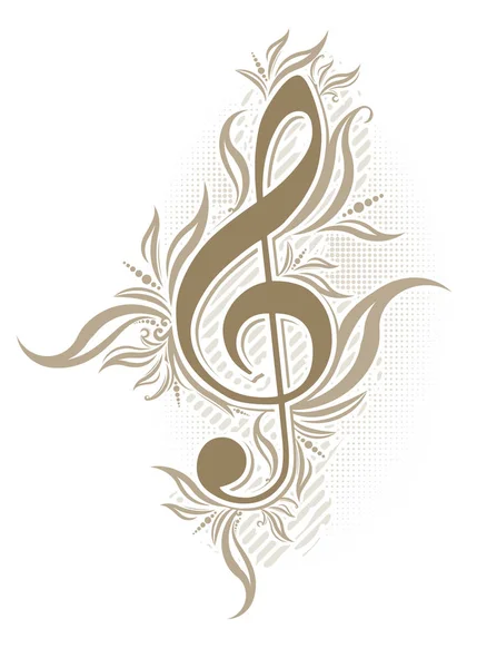 Abstract Musical Background Grunge Style Treble Clef Decorative Swirls Brown — Stock Vector