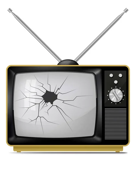 Realistische Vektordarstellung Eines Kaputten Beschädigten Tragbaren Retro Fernsehers Fernsehers Mit — Stockvektor