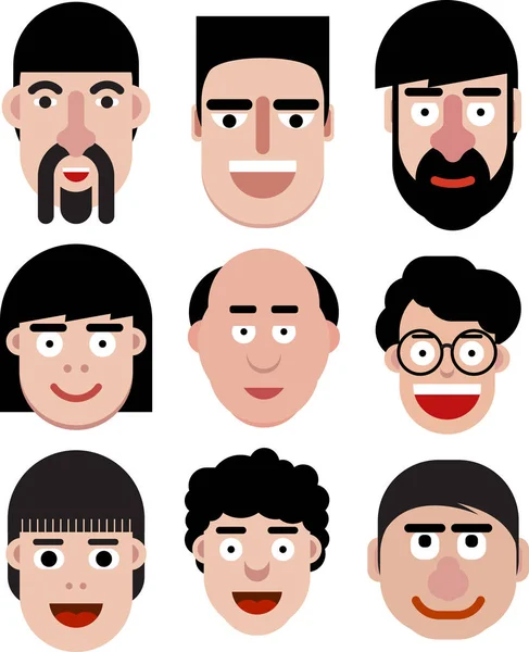 Set Cartoon Vector Men Faces Very Simple Style — Stock Vector