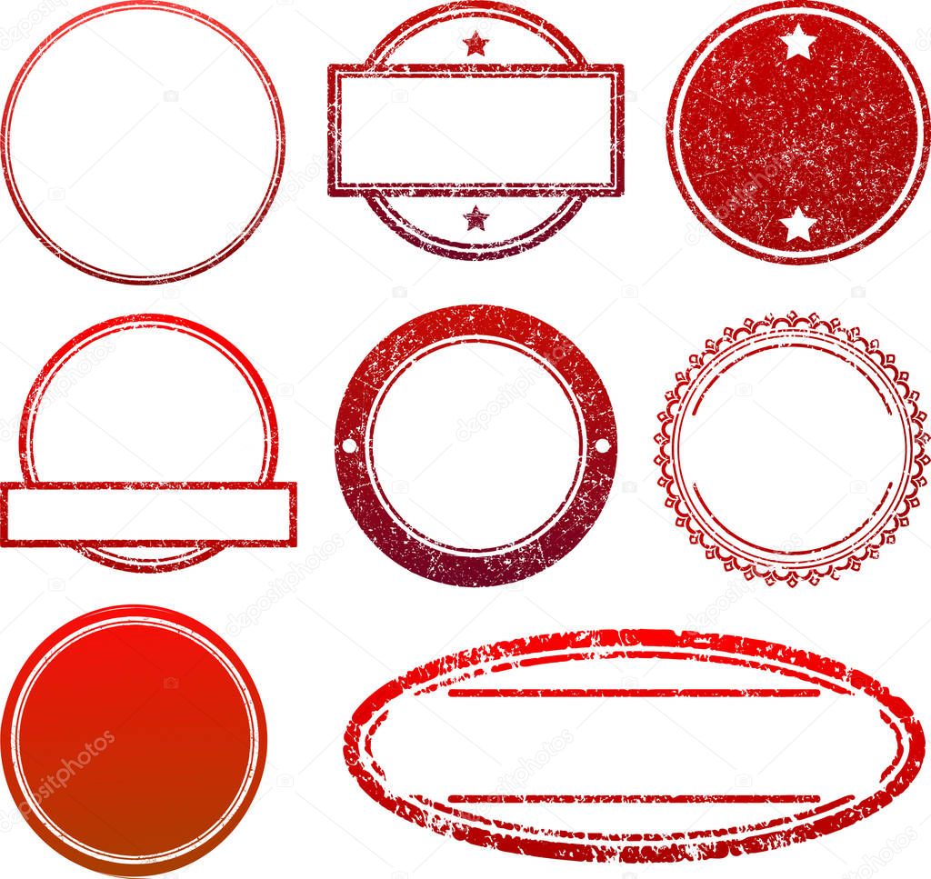 Set of 8 red  rubber stamps templates