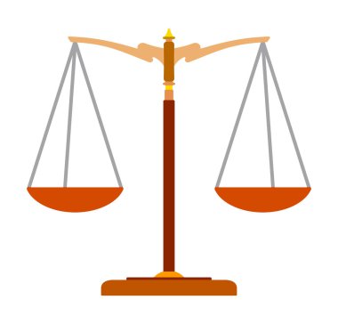 Adaletin terazisi renkli düz simgesi. Hukuk denge sembolü. Vektör çizim tasarımınız için.