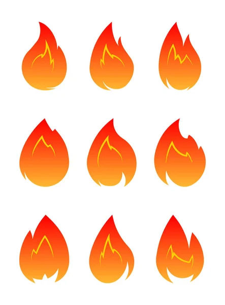 Conjunto Fuegos Vectoriales Aislados Blanco — Vector de stock