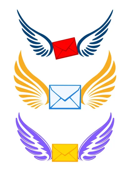 Trois Paires Colorées Ailes Avec Des Enveloppes Pour Votre Logo — Image vectorielle