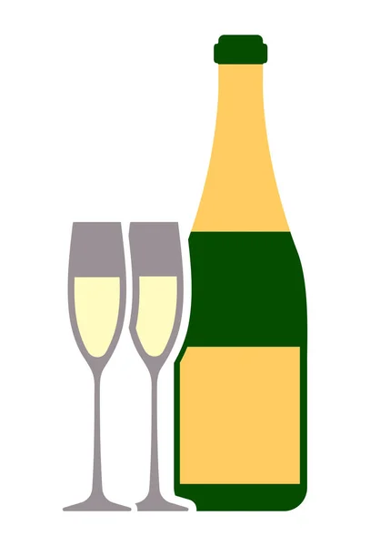 Láhev Šampaňského Vína Pár Brýle Barevné Ploché Ikony Pro Návrh — Stockový vektor