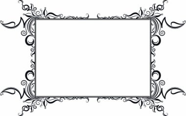 Çiçek desenli klasik siyah çerçeve ve mesaj için boş alan. Retro vintage tebrik kartı veya davet.