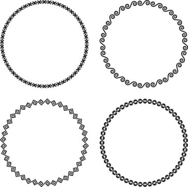 Siyah arkaplanda dört çeşit yuvarlak çerçeve. 