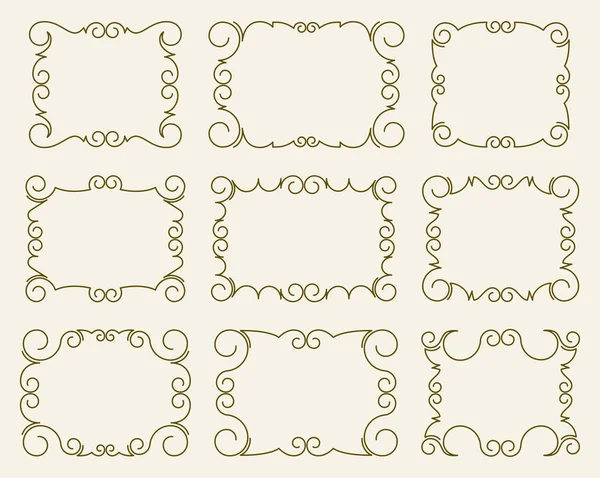 Conjunto Nueve Elegantes Marcos Vectoriales Caligrafía Muy Simples Pero Elegantes — Archivo Imágenes Vectoriales