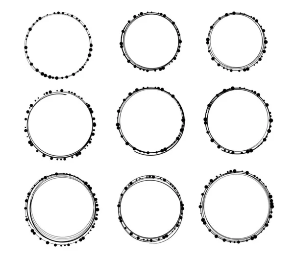 Ensemble Neuf Cadres Ronds Noirs Avec Des Points Décoratifs Pour — Image vectorielle