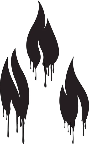 Set Three Black Fires Drips — Stock Vector