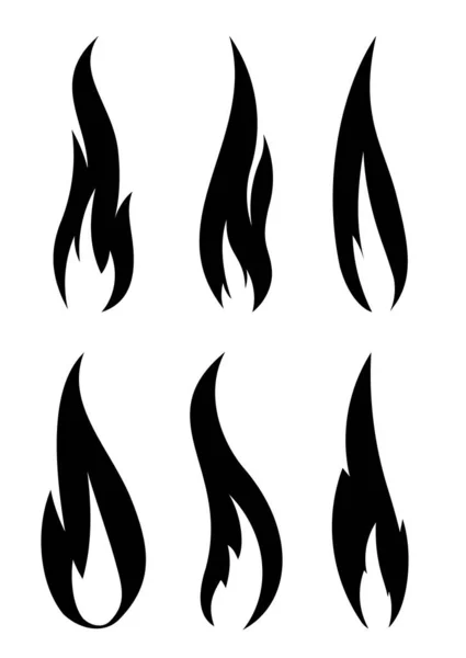 Set Unusual Thin Black Realistic Stylish Fire Flames — Stock Vector