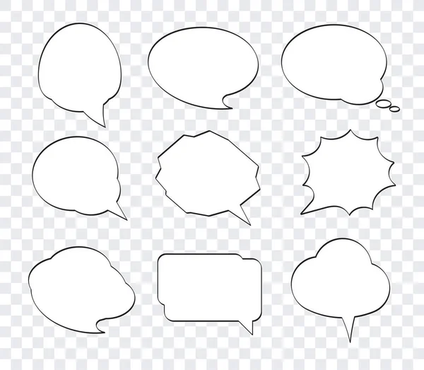 Set Nine Hand Drawn Comic Speech Bubbles White Fill Pop — 图库矢量图片