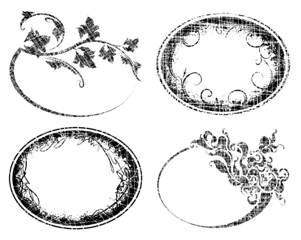 Zestaw Czterech Grunge Stylu Kwiatowe Owalne Ramki — Wektor stockowy