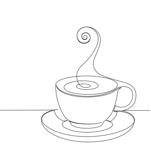 Emblem Der Tasse Kaffee Einem Durchgehenden Zeichenstil Für Café Geschäft — Stockvektor