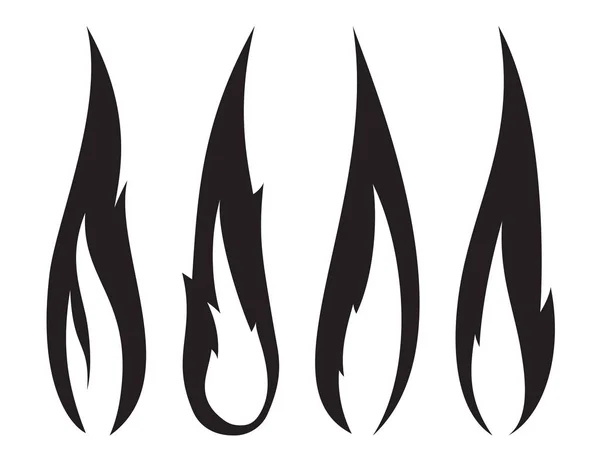 Set Four Unusual Thin Black Realistic Stylish Fire Flames — Stock Vector