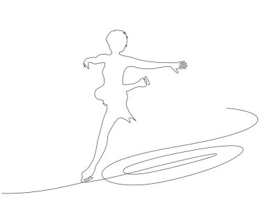 Kış artistik patinaj sporu, kız egzersiz yapıyor. Tasarımınız için sürekli bir çizim çizimi.
