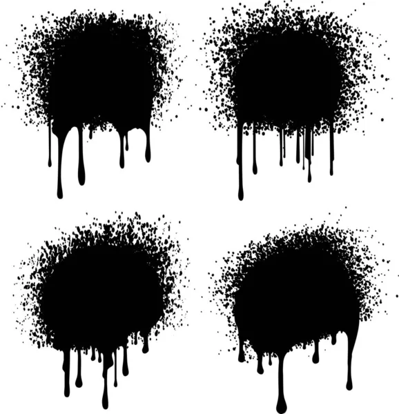Set Black Grunge Decors Paint Drips Spray Blobs Vector Illustration — Stock Vector