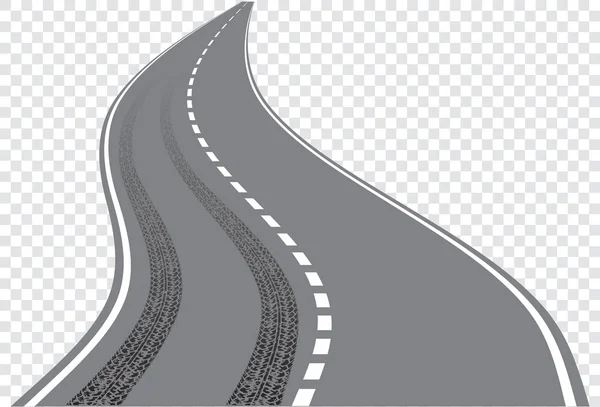 Carretera Bobinado Vectorial Con Trazas Huellas Neumáticos Aisladas Sobre Fondo — Vector de stock