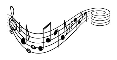 Music notes and g-clef on  music staff, decorative element for your design. 