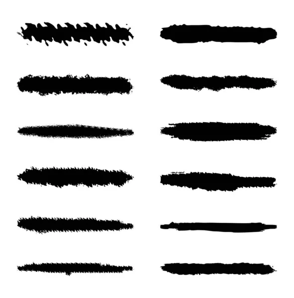 Set Ten Black Vector Grunge Ink Brush Strokes Your Design — Stock Vector