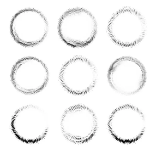 Set Nine Vector Black Circle Halftone Frames Your Logo Other — Stock Vector