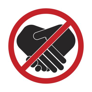 Oronavirüs COVID-19 virüsü. Roman Coronavirus Covid-19 2019-nCoV salgını. Düz bir şekilde el sıkışma işareti yok. Tasarımınız için vektör illüstrasyonu. 