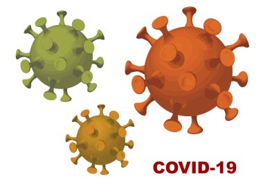 Beyaz arka planda izole edilmiş üç Coronavirus COVID-19 virüsü seti. Roman Coronavirus Covid-19 2019-nCoV salgını. Tasarımınız için düzenlenebilir vektör illüstrasyonu.