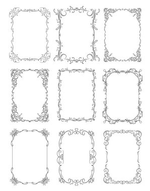 Tasarımınız için altı ince dekoratif stil vektör çerçevesi kümesi