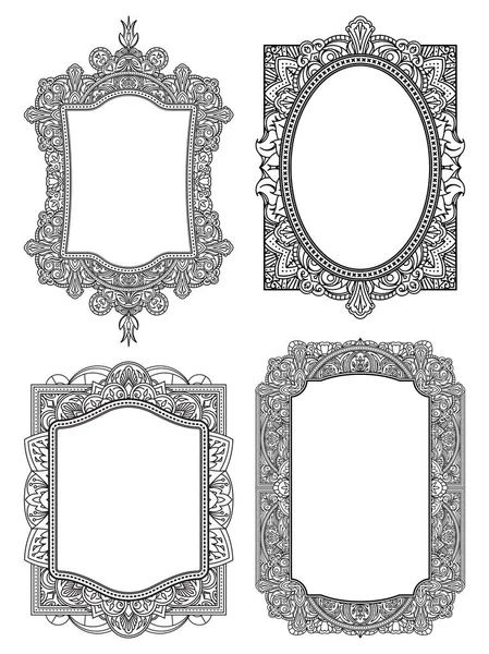 Set Van Etnische Template Frames Voor Ontwerp Bruiloft Uitnodigingen Wenskaarten — Stockvector