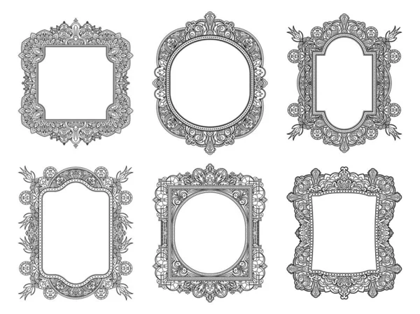 Набір Етнічних Шаблонних Рам Проектування Весільних Запрошень Листівок Вітання Henna — стоковий вектор