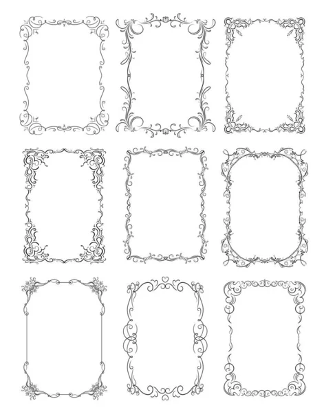 Ensemble Six Cadres Vectoriels Décoratifs Fins Élégants Pour Votre Design — Image vectorielle