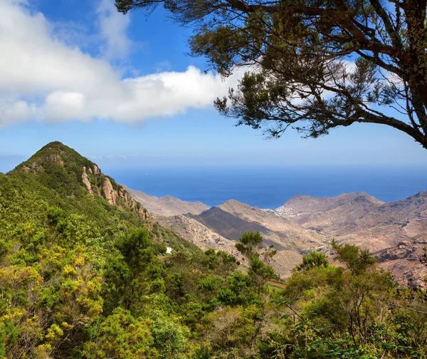 Paisaje pintoresco de valle montañoso con cielo azul (Tenerife, Can —  Fotos de Stock