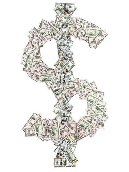 American dollar money sign symbol shape by paper currency cash — Stock Photo, Image