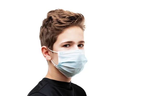 Humanes Bevölkerungsvirus Infektionen Grippevorbeugung Und Industrieabgase Schutzkonzept Teenager Mit Atemschutzmaske lizenzfreie Stockbilder