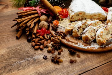 traditional German cake with raisins Dresdner stollen clipart