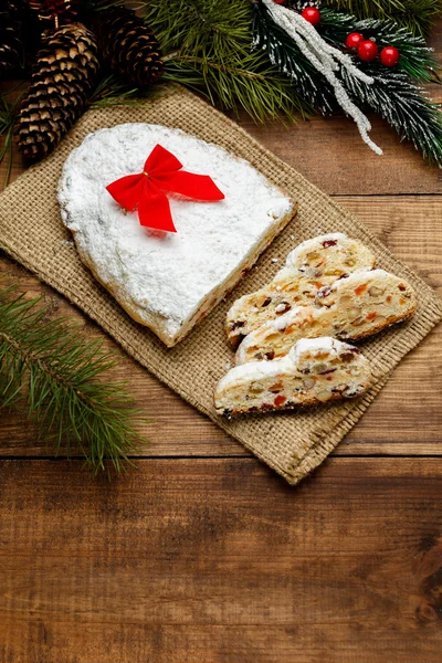 Traditional German cake with raisins Dresdner stollen — Stock Photo, Image