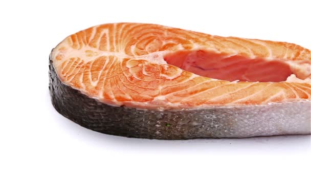 Fresh Raw Salmon Red Fish Steak — Stock Footage Fresh Raw Salmon Red Fish Steak Royalty Free Stock Video