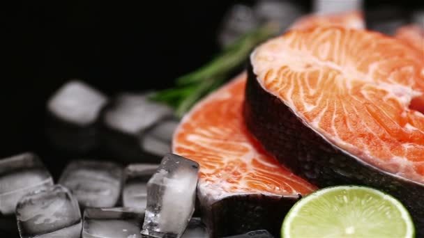 Čerstvý syrový losos červený rybí steak — Stock video