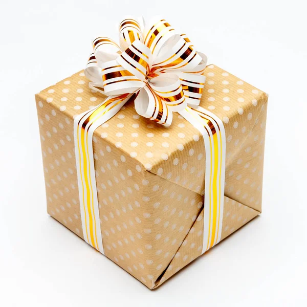 Gift with ribbon on white background — Stock Photo, Image