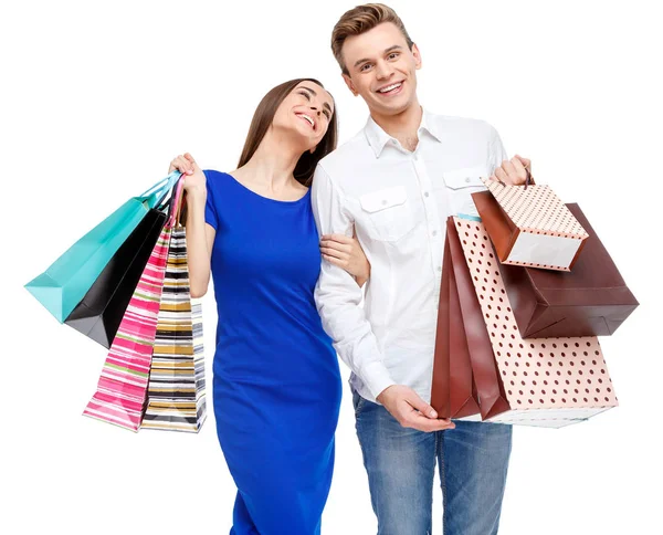 Pareja con bolsas de compras — Foto de Stock