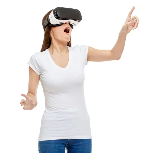 Жінка з окулярами віртуальної реальності — стокове фото