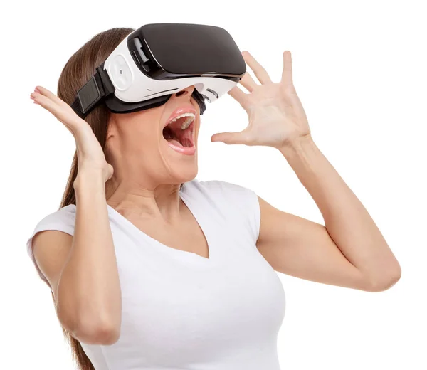 Woman with virtual reality goggles — Stock Photo, Image