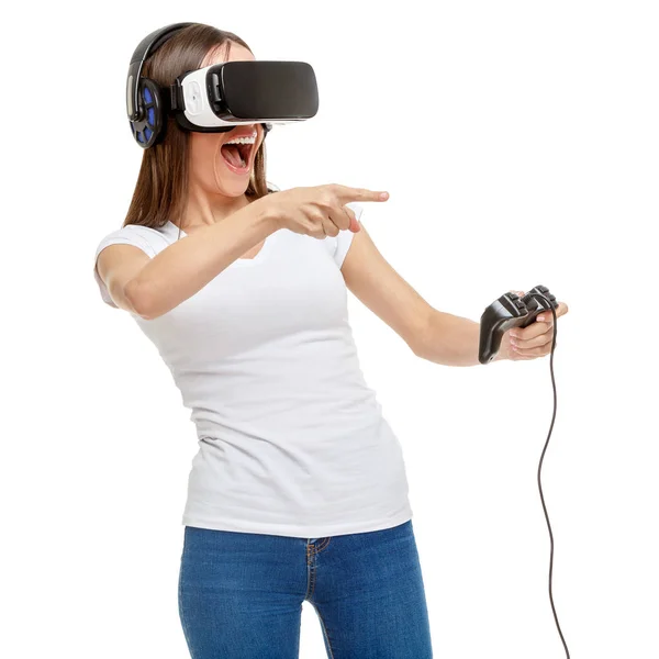 Frau mit Virtual-Reality-Brille — Stockfoto