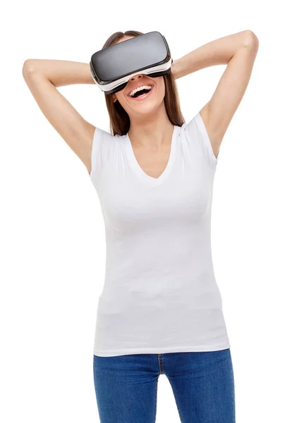 Mulher com óculos de realidade virtual — Fotografia de Stock