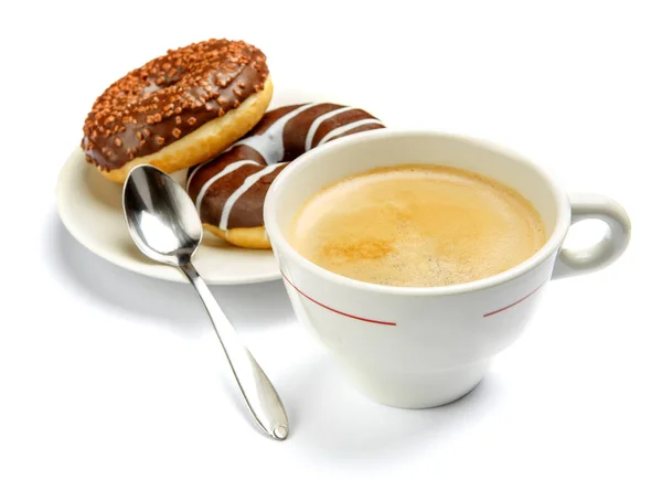 Пончик и кофе изолированы на белом — стоковое фото