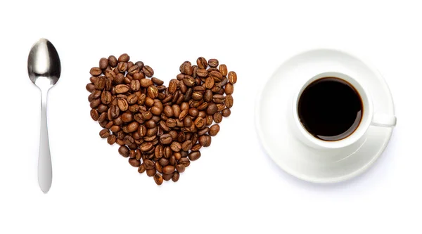 Adoro café. Sinal cardíaco feito de feijão — Fotografia de Stock