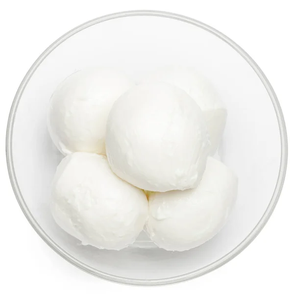 Mozzarella Dans une plaque de verre isolée sur blanc — Photo