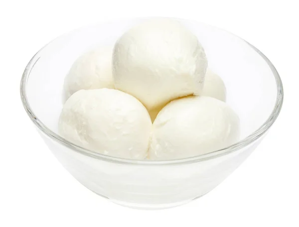 Mozzarella In a glass plate isolated on white — Stock Photo, Image