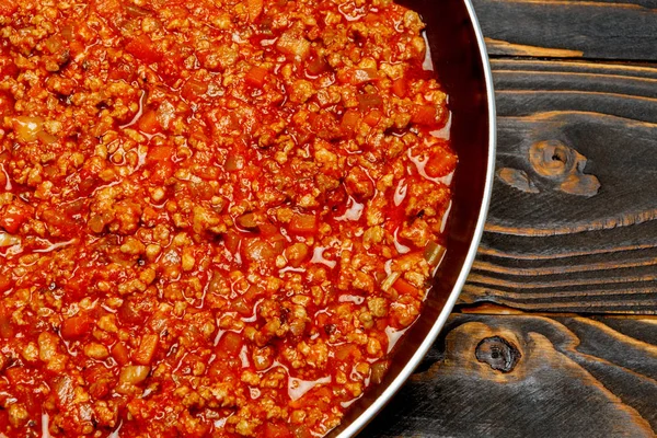 stock image Spaghetti bolognese sauce on a pan