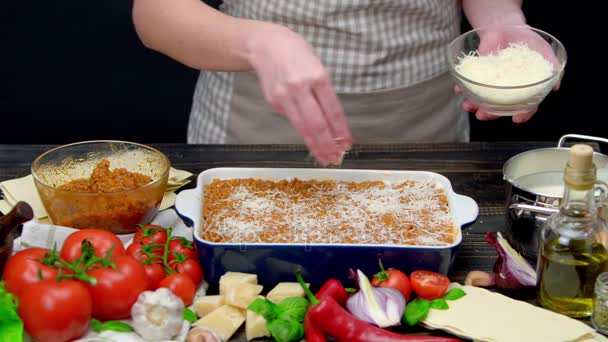 Beredning av hemmagjord lasagne — Stockvideo